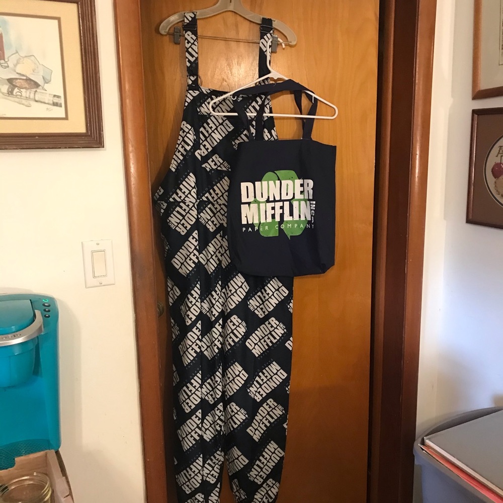 NEW The Office Men's DUNDER MIFFLIN Union Suit Coveralls PJ's Size 2XL & TOTE